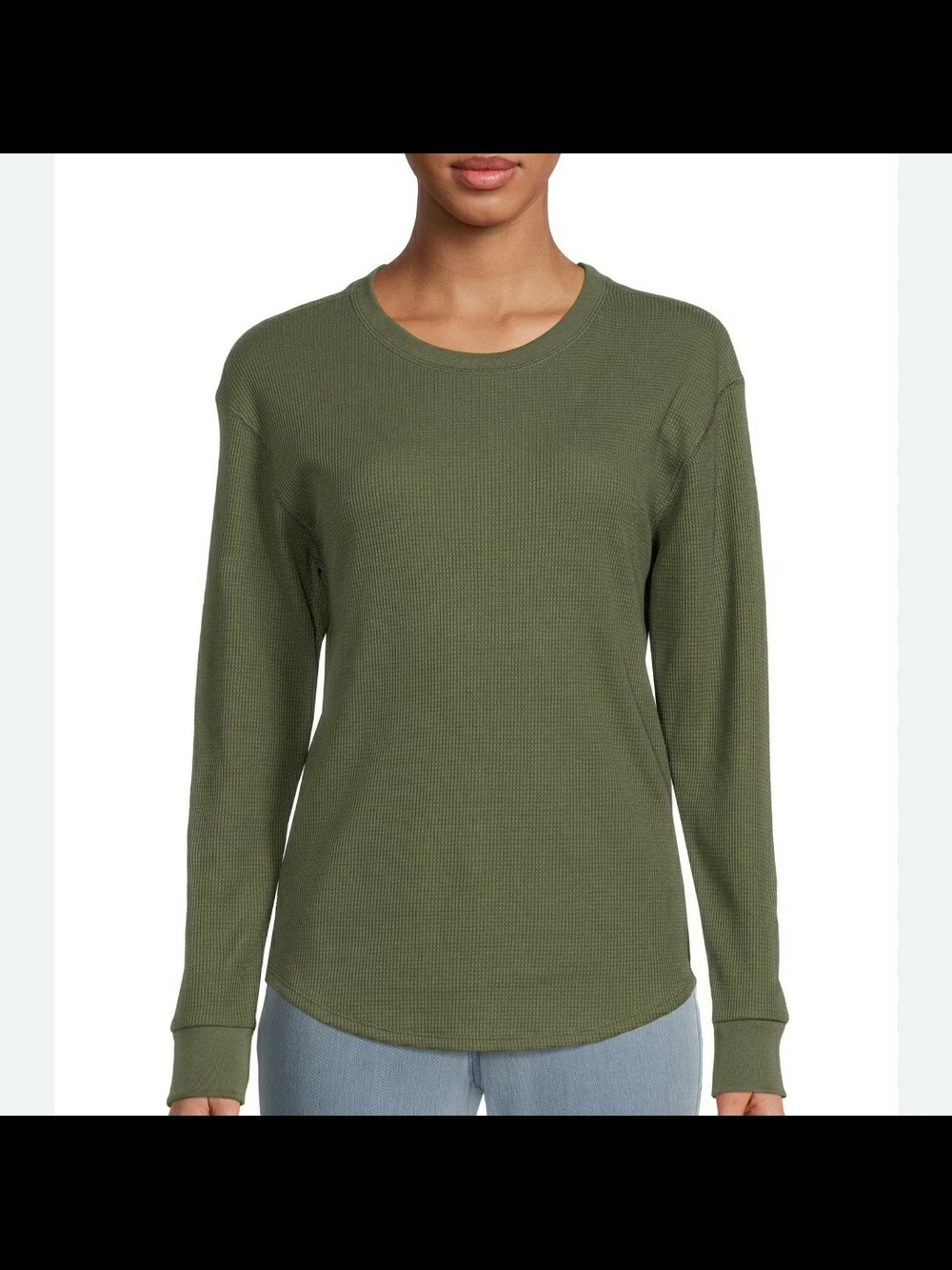 Time and Tru Olive Long Sleeve Waffle Tee